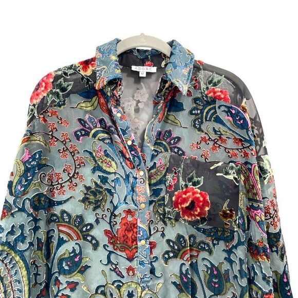 ADORE burnt crushed velvet floral tunic top Size M boho artsy - Picture 2 of 8